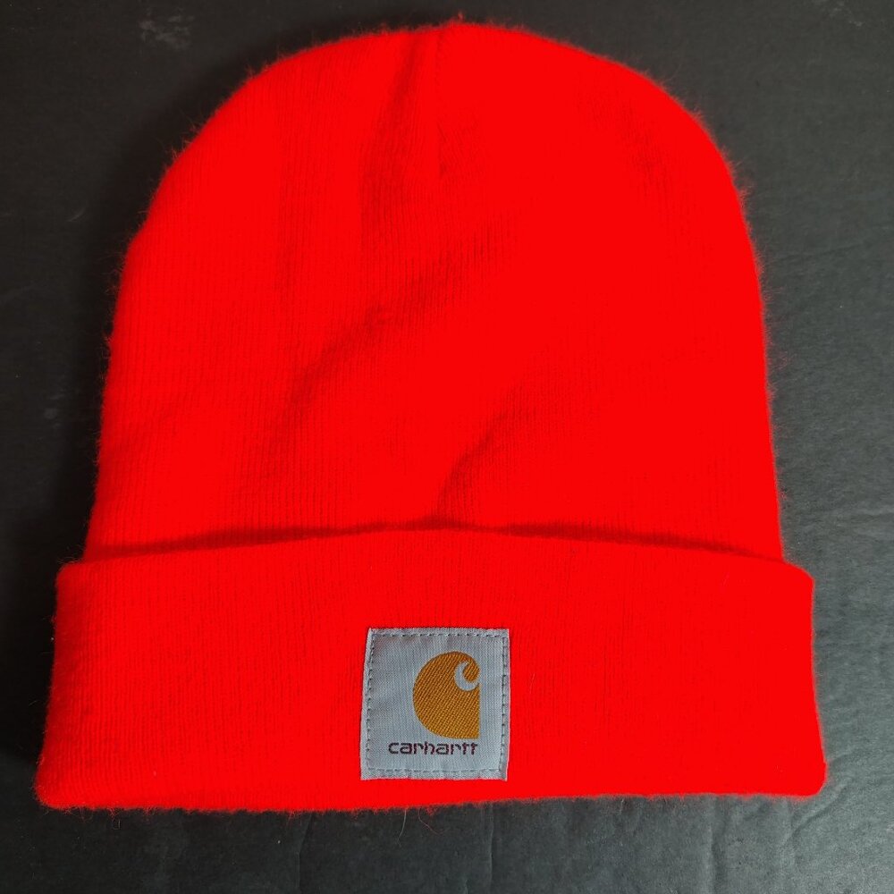 Carhartt Beanie Orange‎ Knit Cuff Winter Hat Workwear Hunting Acrylic Mens